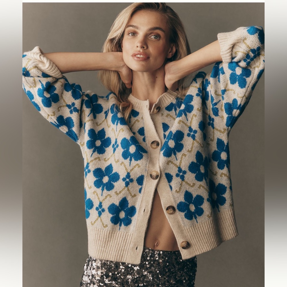 NWT Anthropologie Maeve Intarsia Floral Cardigan Medium